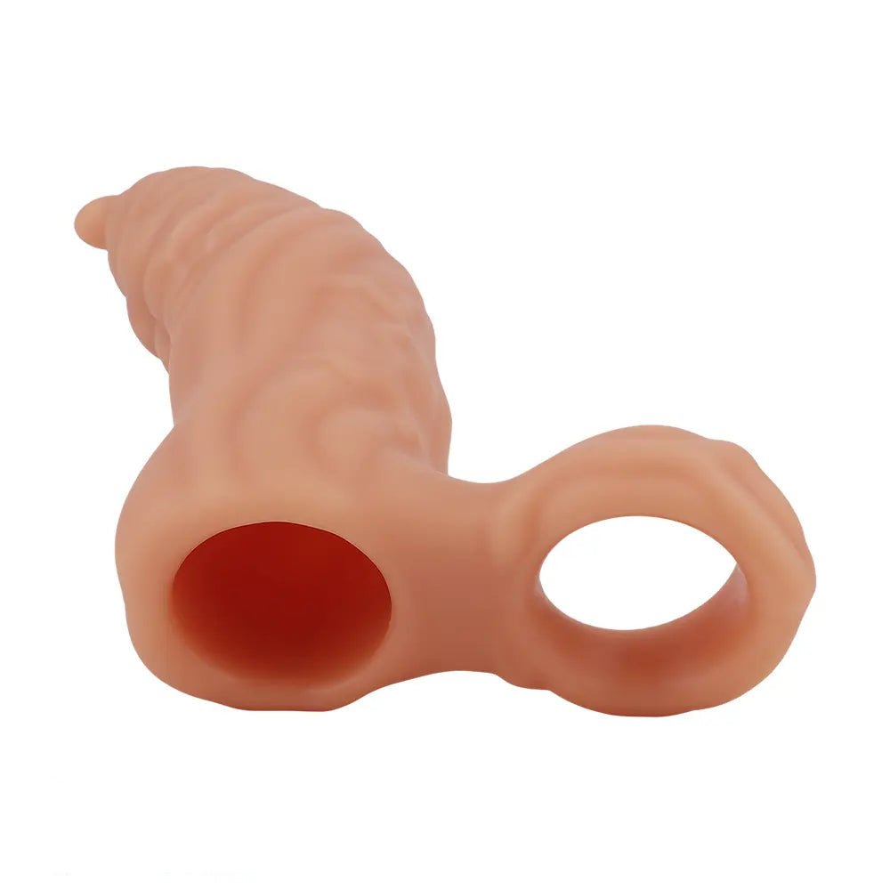 Flesh ribbed hollow cock sleeve, photo 11