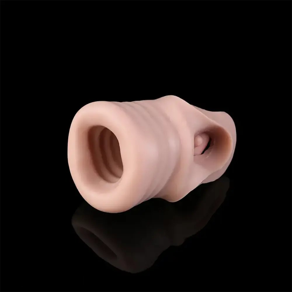 Flesh tone ribbed silicone penis sleeve, photo 10