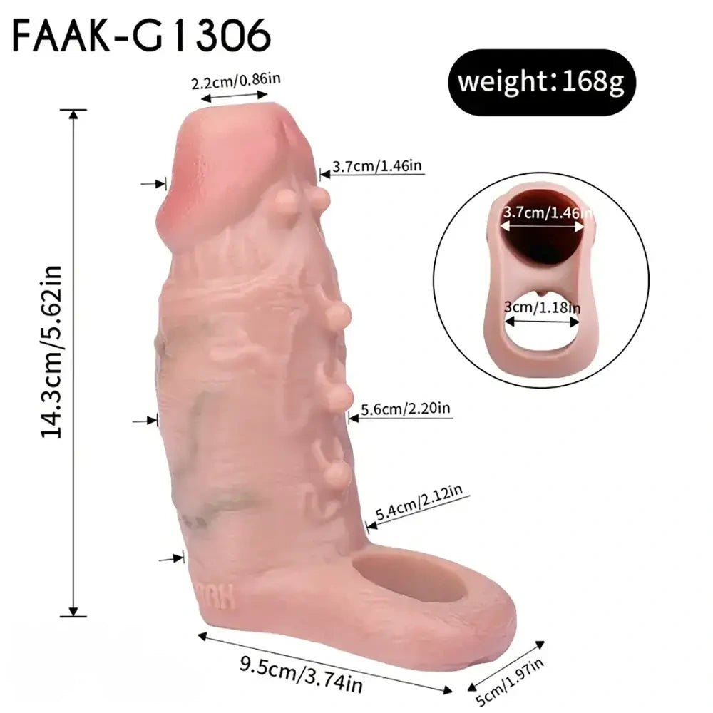 Flesh tone ribbed silicone penis sleeve, photo 11