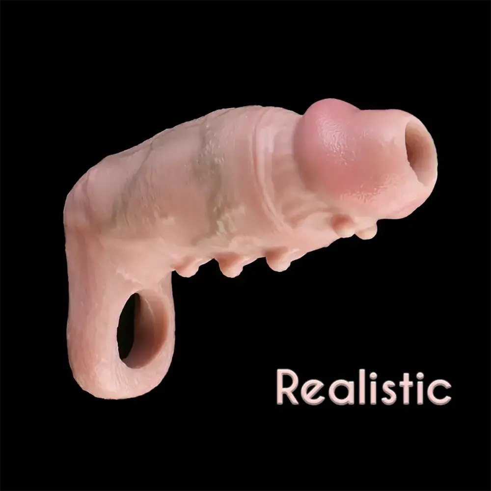 Flesh tone ribbed silicone penis sleeve, photo 6