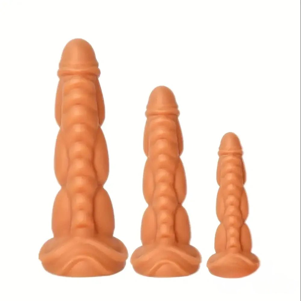 Gold silicone ribbed horse fantasy dildo, photo 1