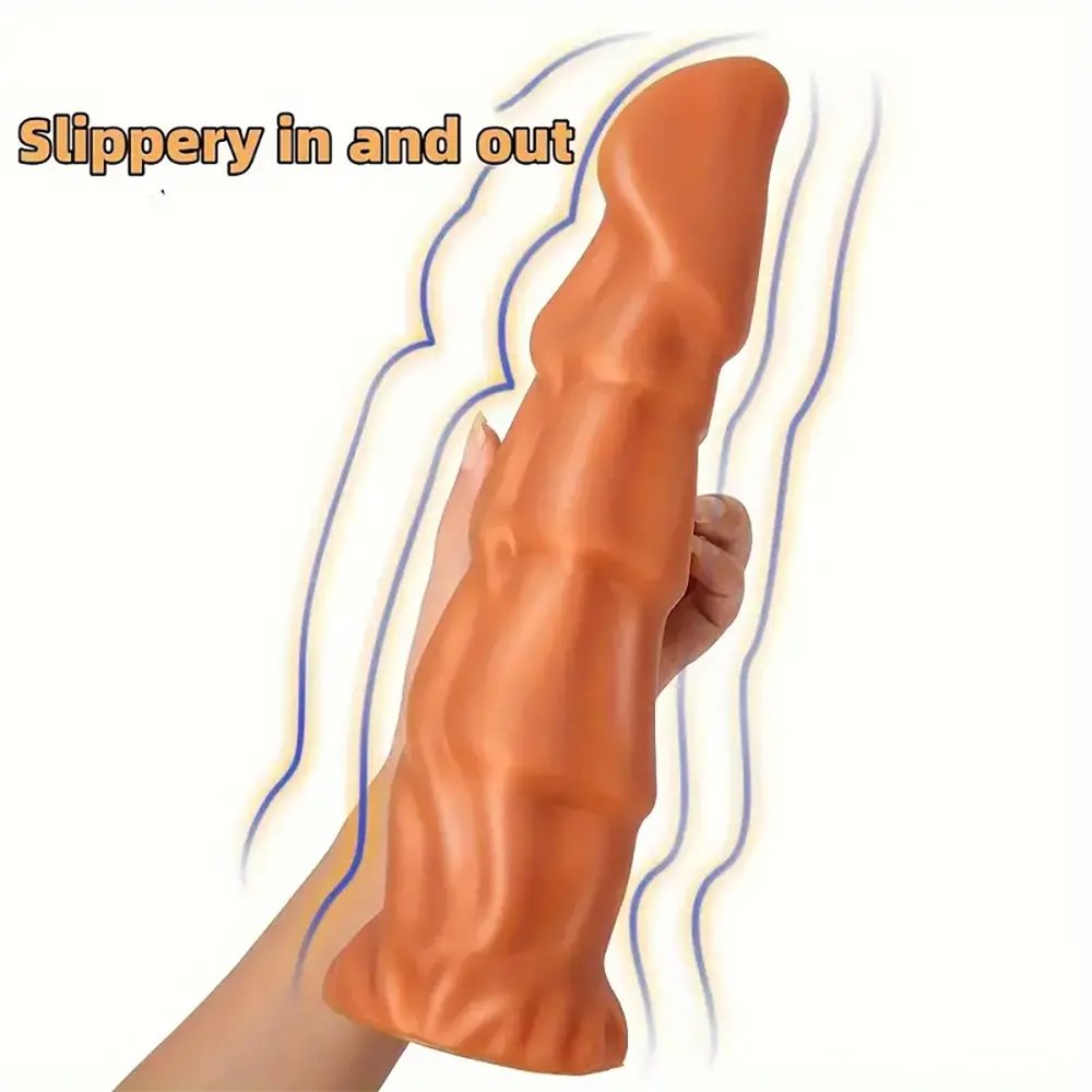Gold silicone ribbed horse fantasy dildo, photo 3