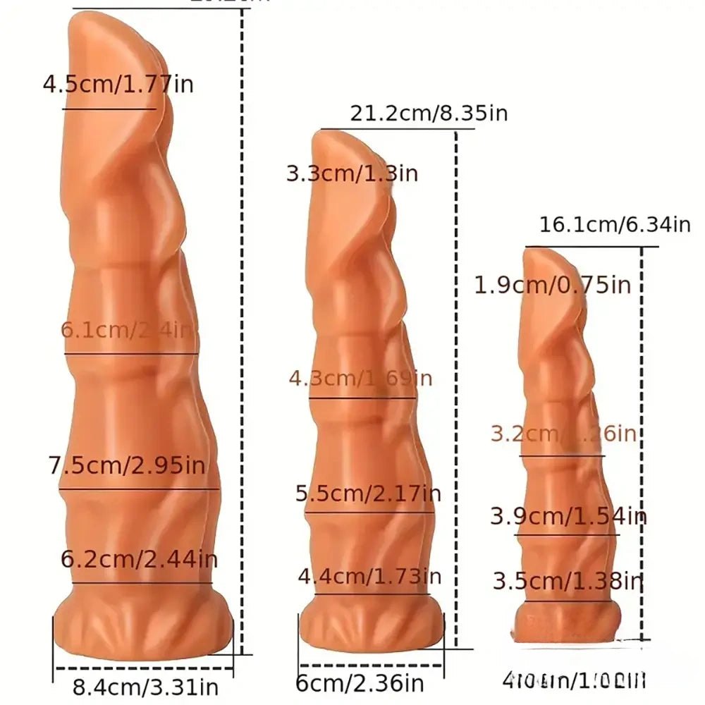 Gold silicone ribbed horse fantasy dildo, photo 5