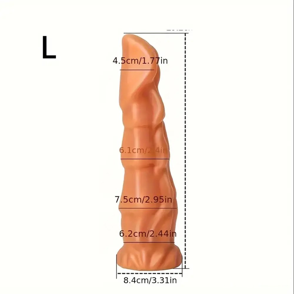 Gold silicone ribbed horse fantasy dildo, photo 8