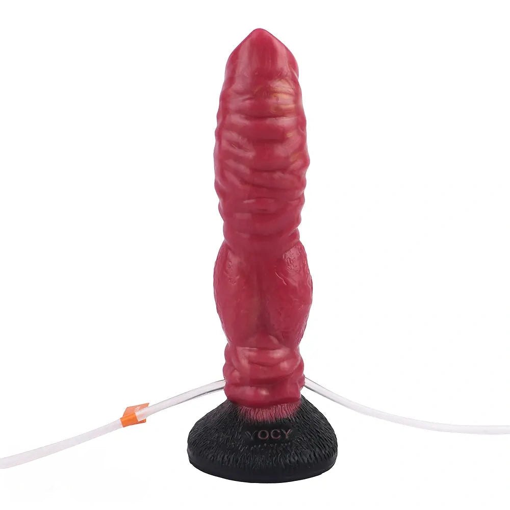Red silicone ribbed knot dildo, photo 12