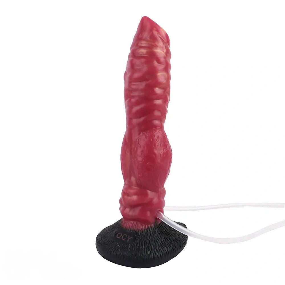 Red silicone ribbed knot dildo, photo 15