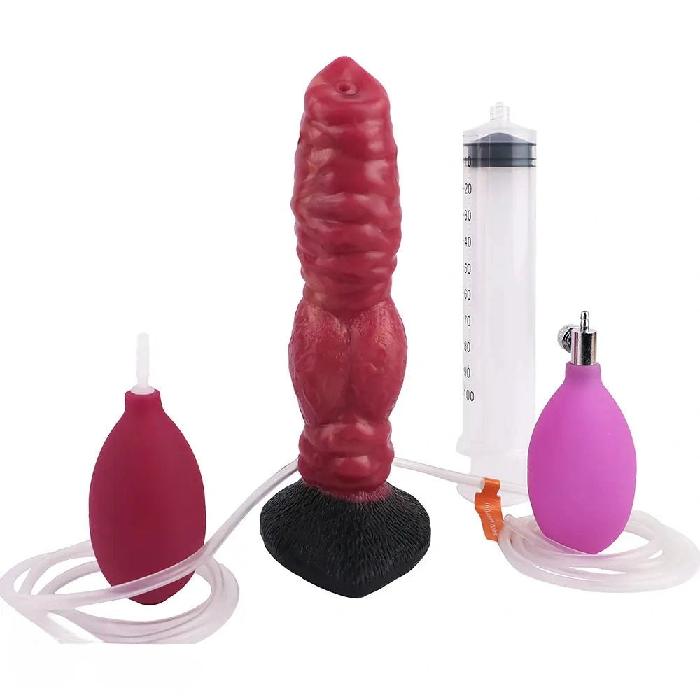 Red silicone ribbed knot dildo, photo 16