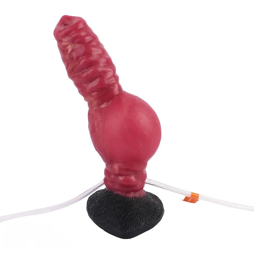 Red silicone ribbed knot dildo, photo 2