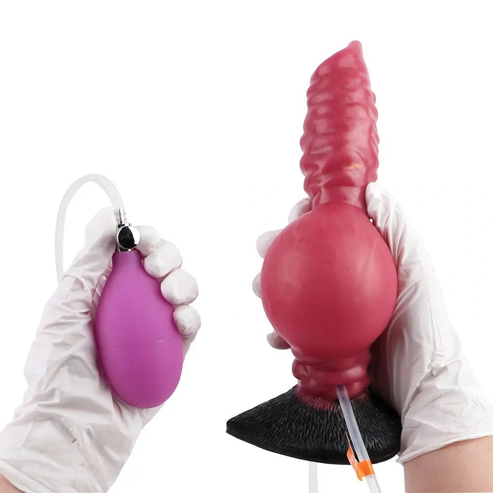Red silicone ribbed knot dildo, photo 6