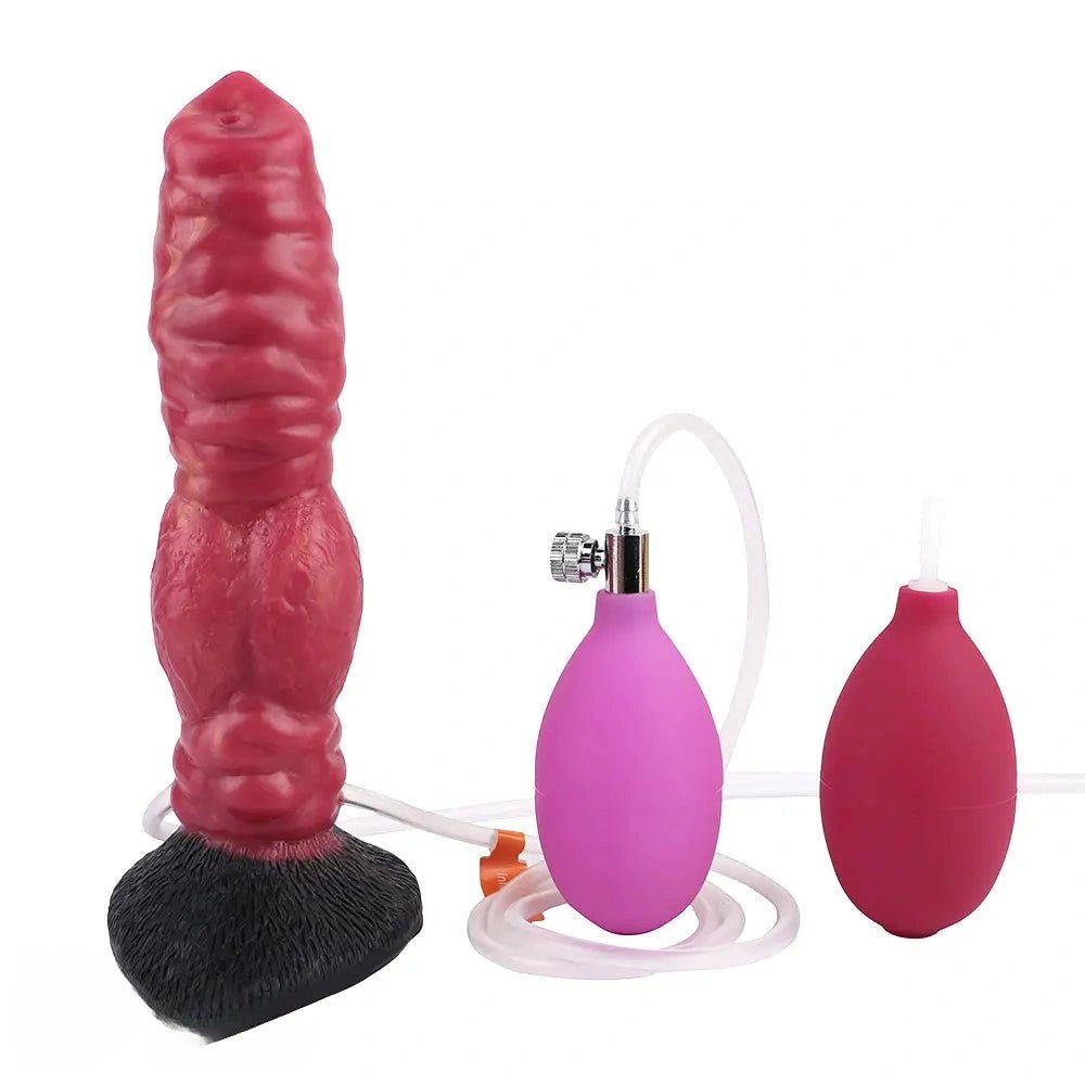 Red silicone ribbed knot dildo, photo 8
