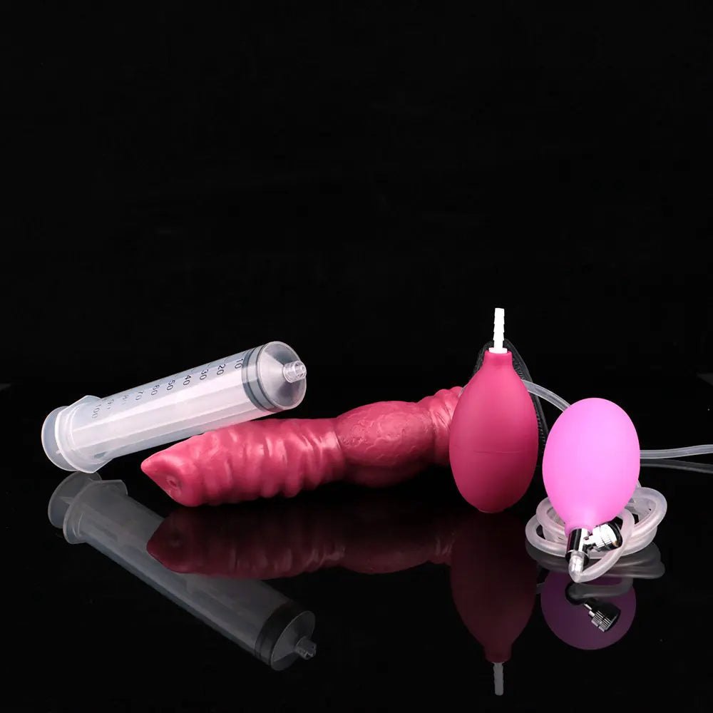 Red silicone ribbed knot dildo, photo 9