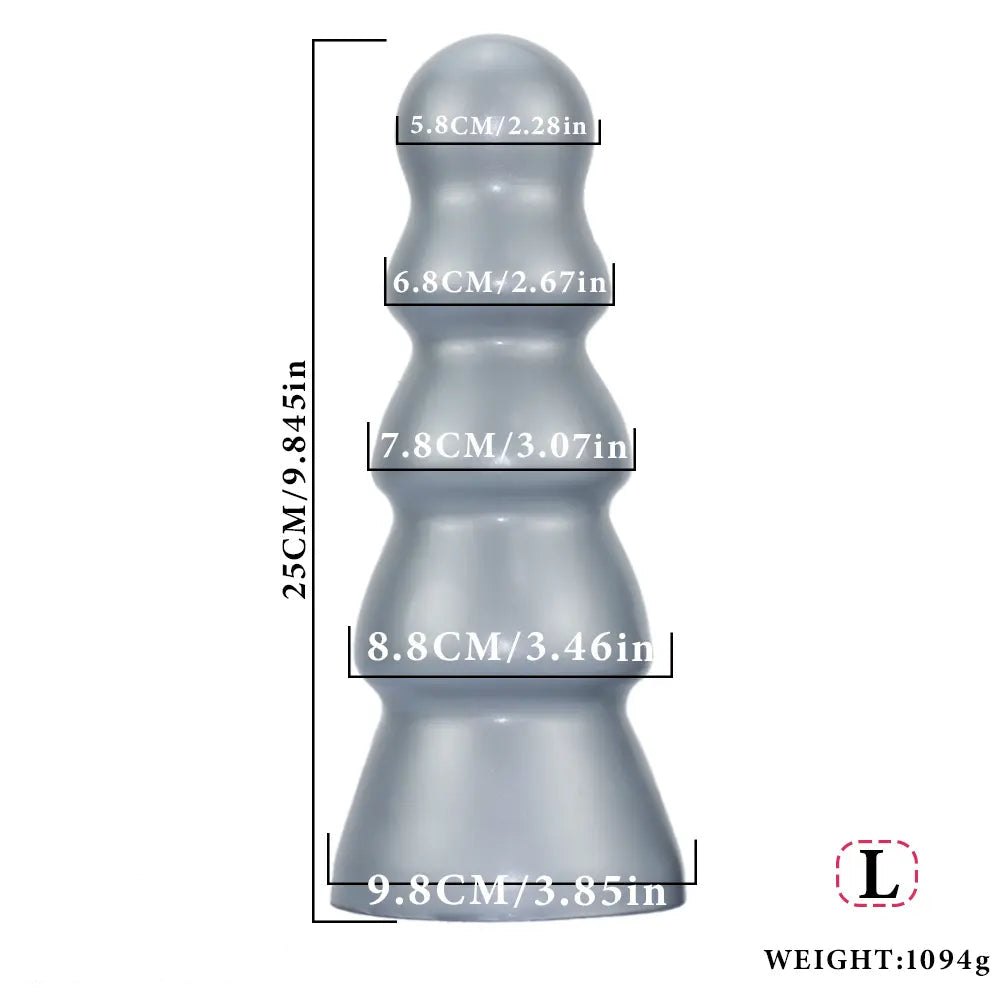 Silver metallic ribbed anal plug