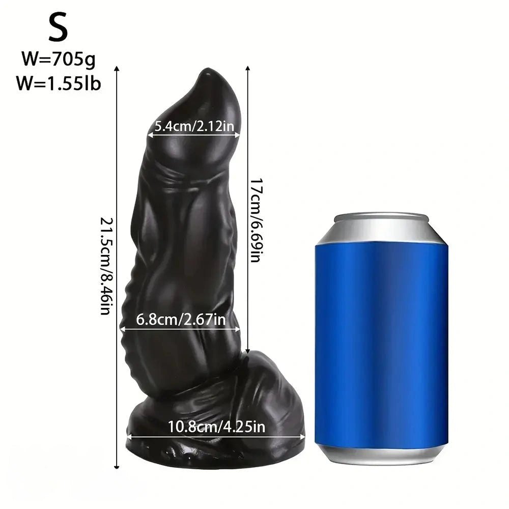 Black ribbed monster fantasy pvc dildo