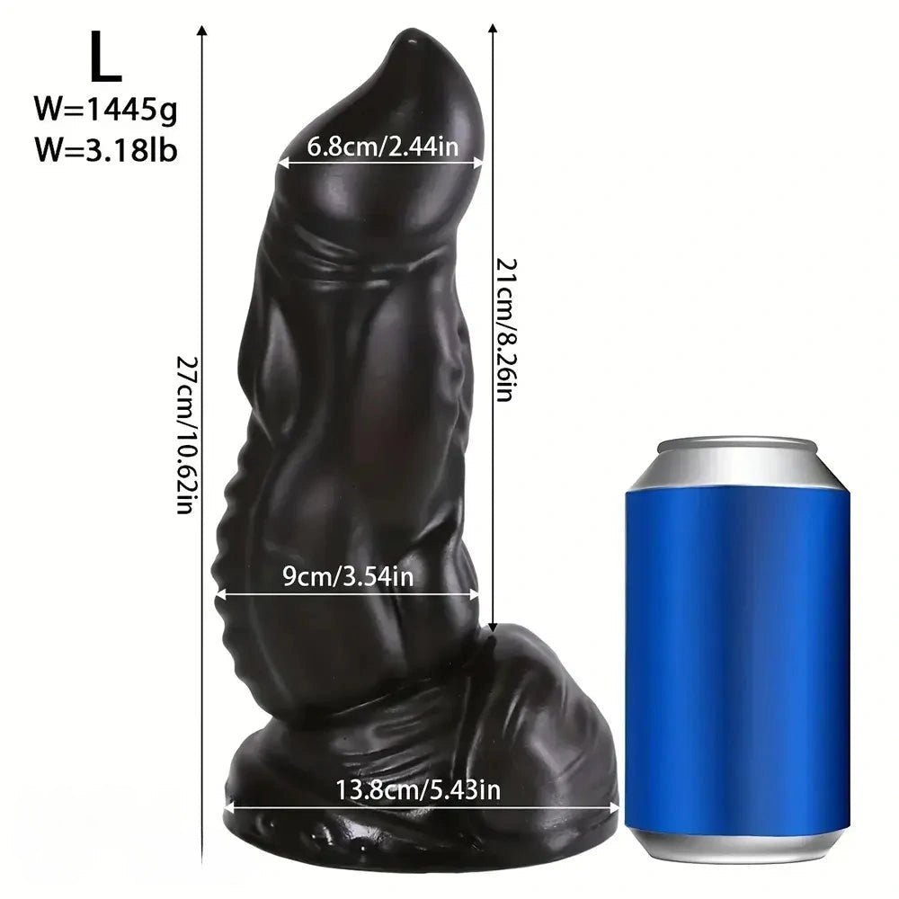Black ribbed monster fantasy pvc dildo