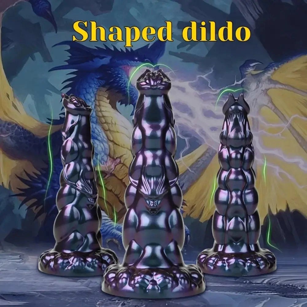 Purple ribbed monster silicone dildo, photo 1