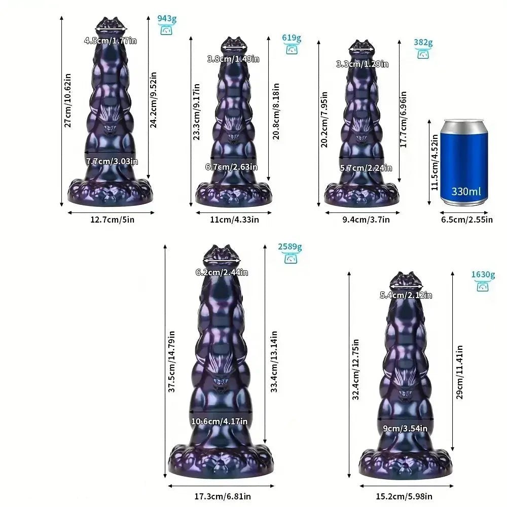 Purple ribbed monster silicone dildo, photo 11