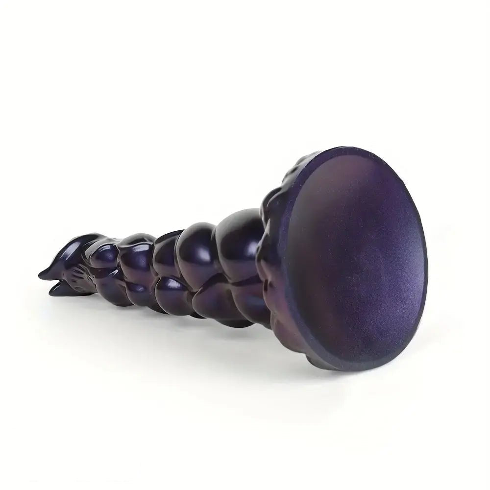 Purple ribbed monster silicone dildo, photo 3