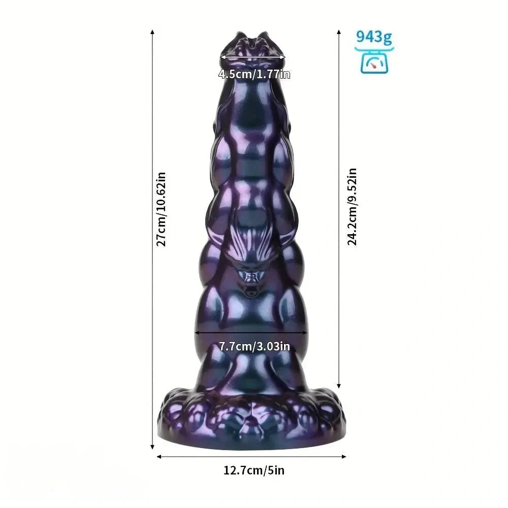Purple ribbed monster silicone dildo, photo 4