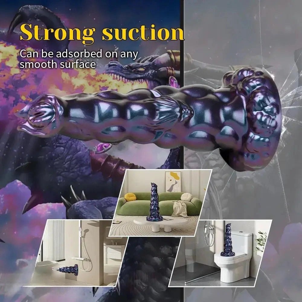 Purple ribbed monster silicone dildo, photo 6