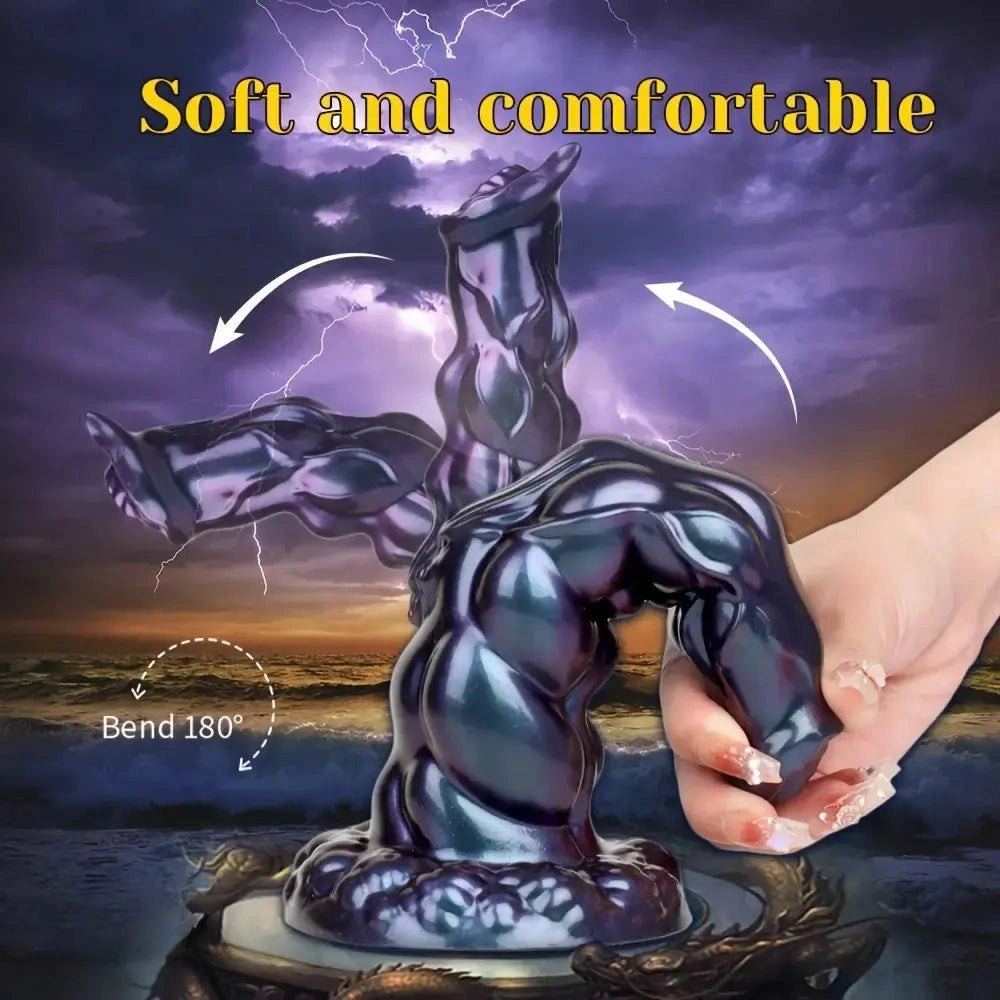 Purple ribbed monster silicone dildo, photo 7
