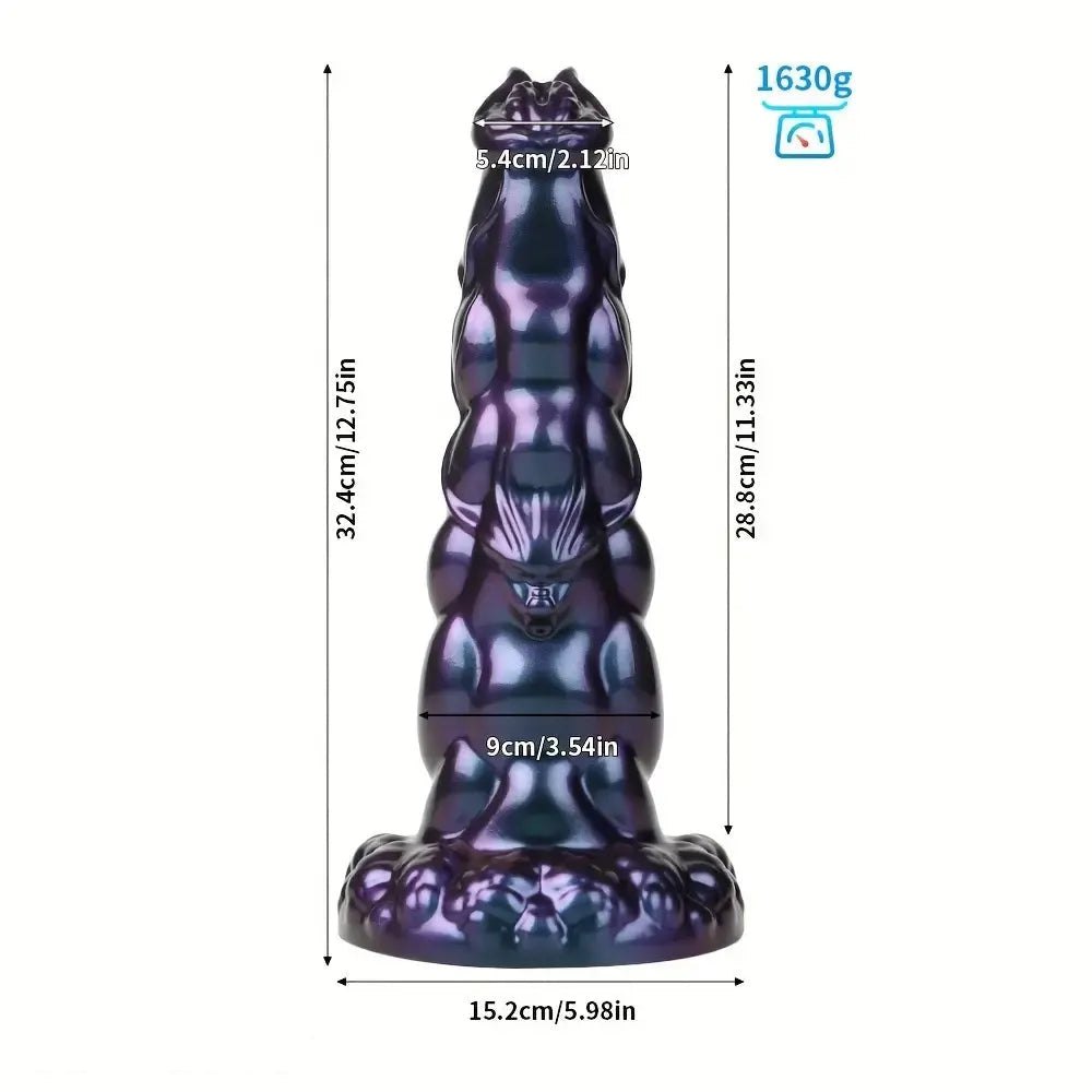 Purple ribbed monster silicone dildo, photo 9