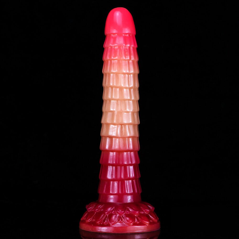 Ombre Red ribbed ombre liquid silicone animal dildo