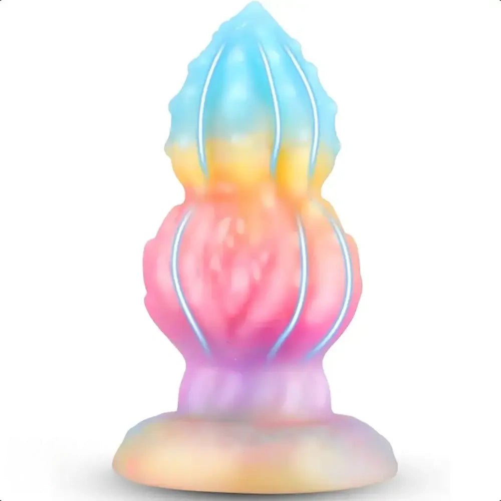 Pastel rainbow ribbed butt plug, photo 1