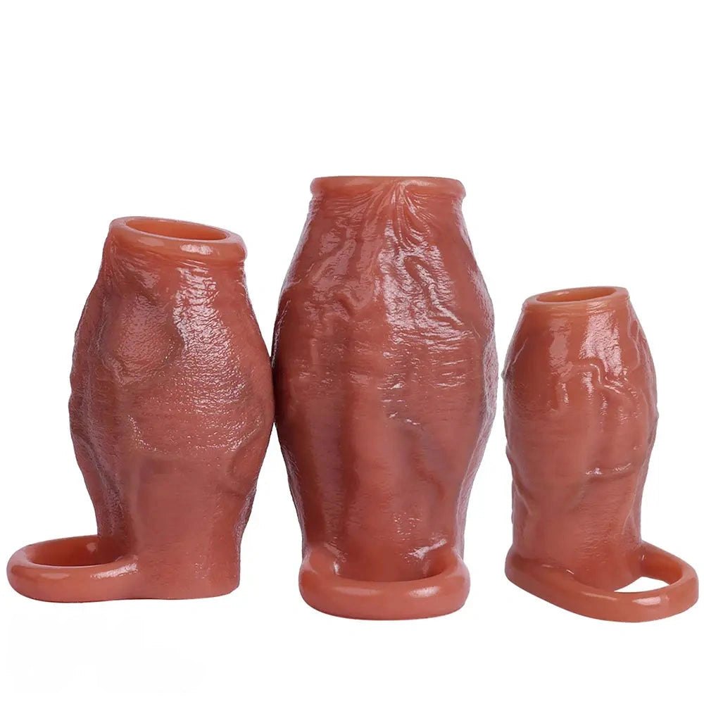 Flesh ribbed penis extender sleeve, photo 1