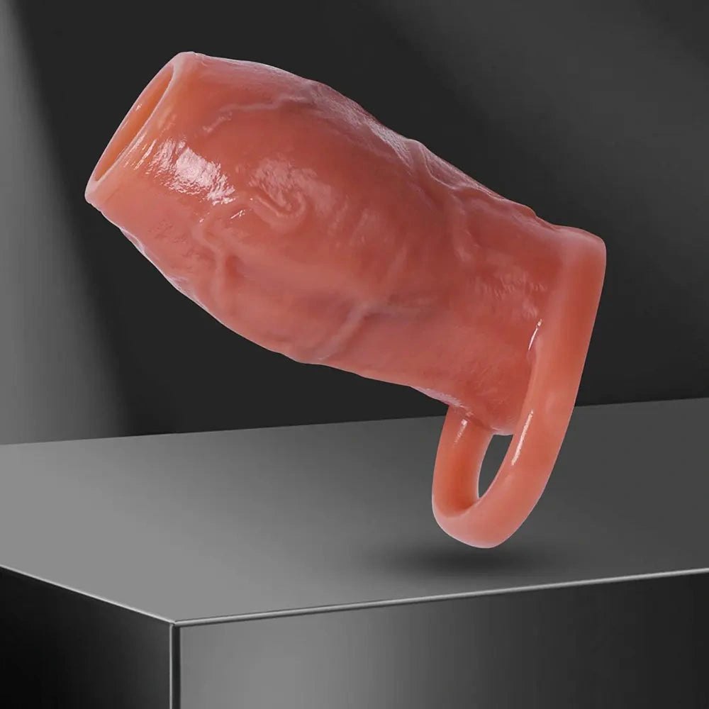 Flesh ribbed penis extender sleeve, photo 10