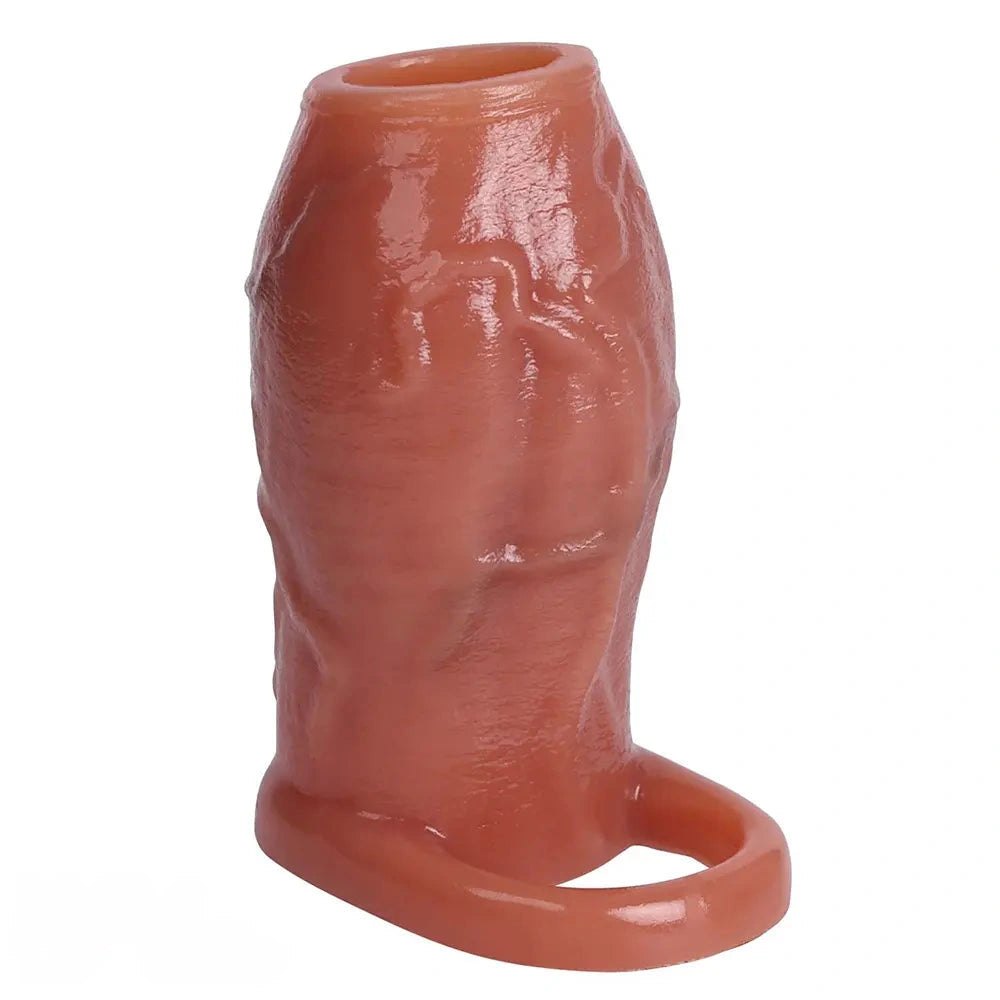Flesh ribbed penis extender sleeve, photo 12