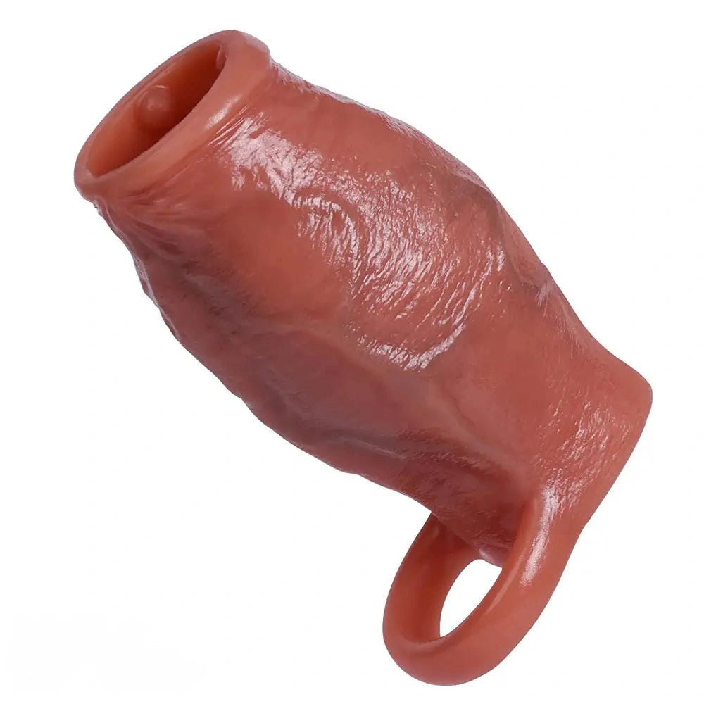Flesh ribbed penis extender sleeve, photo 14