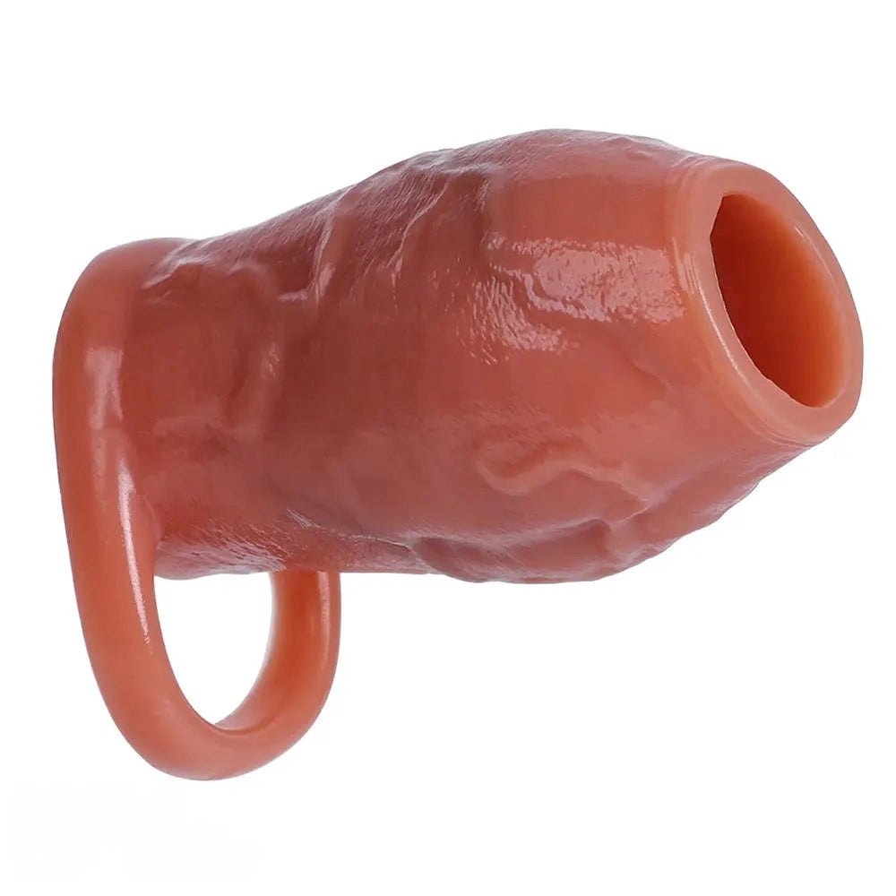 Flesh ribbed penis extender sleeve, photo 15
