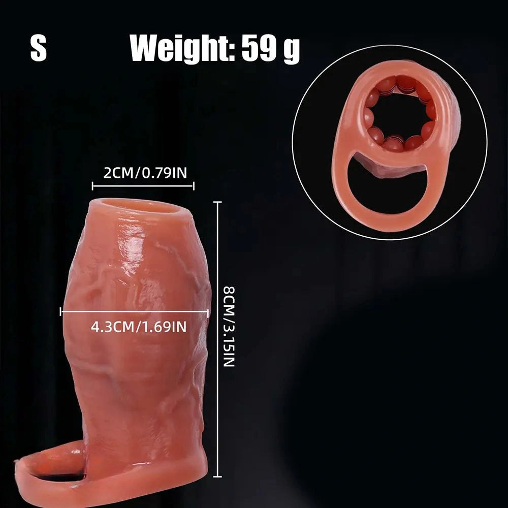 Flesh ribbed penis extender sleeve, photo 16