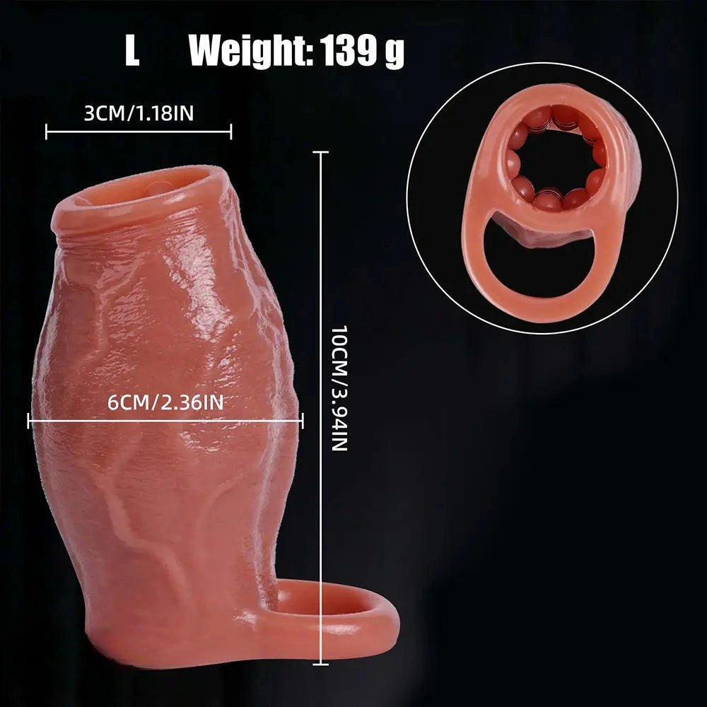 Flesh ribbed penis extender sleeve, photo 17
