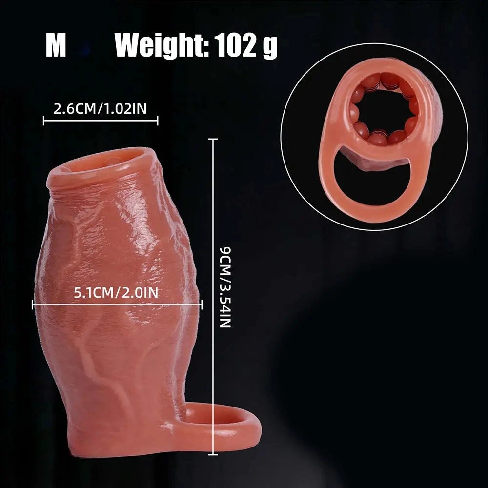 Flesh ribbed penis extender sleeve, photo 18