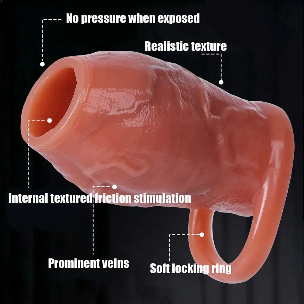 Flesh ribbed penis extender sleeve, photo 3