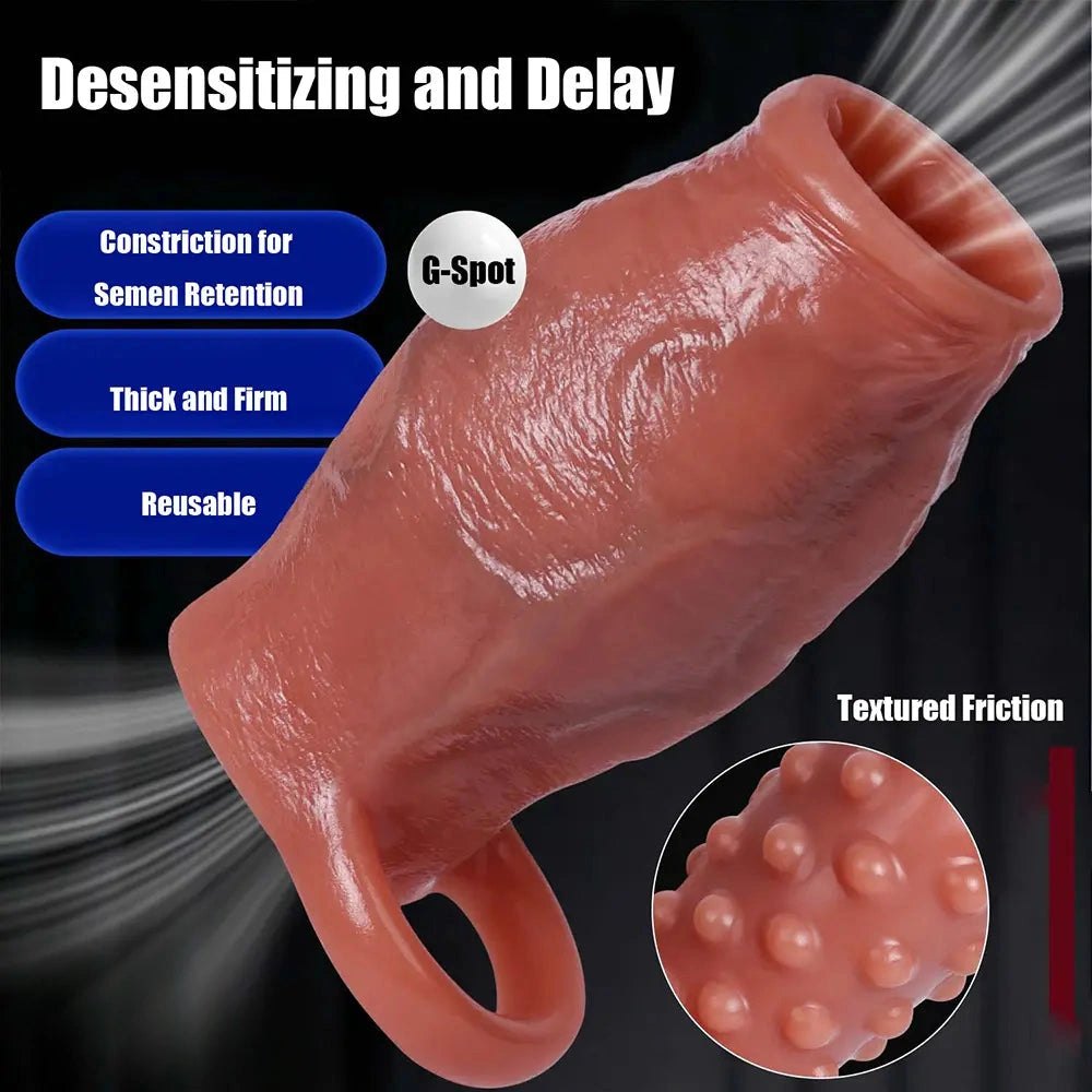 Flesh ribbed penis extender sleeve, photo 4