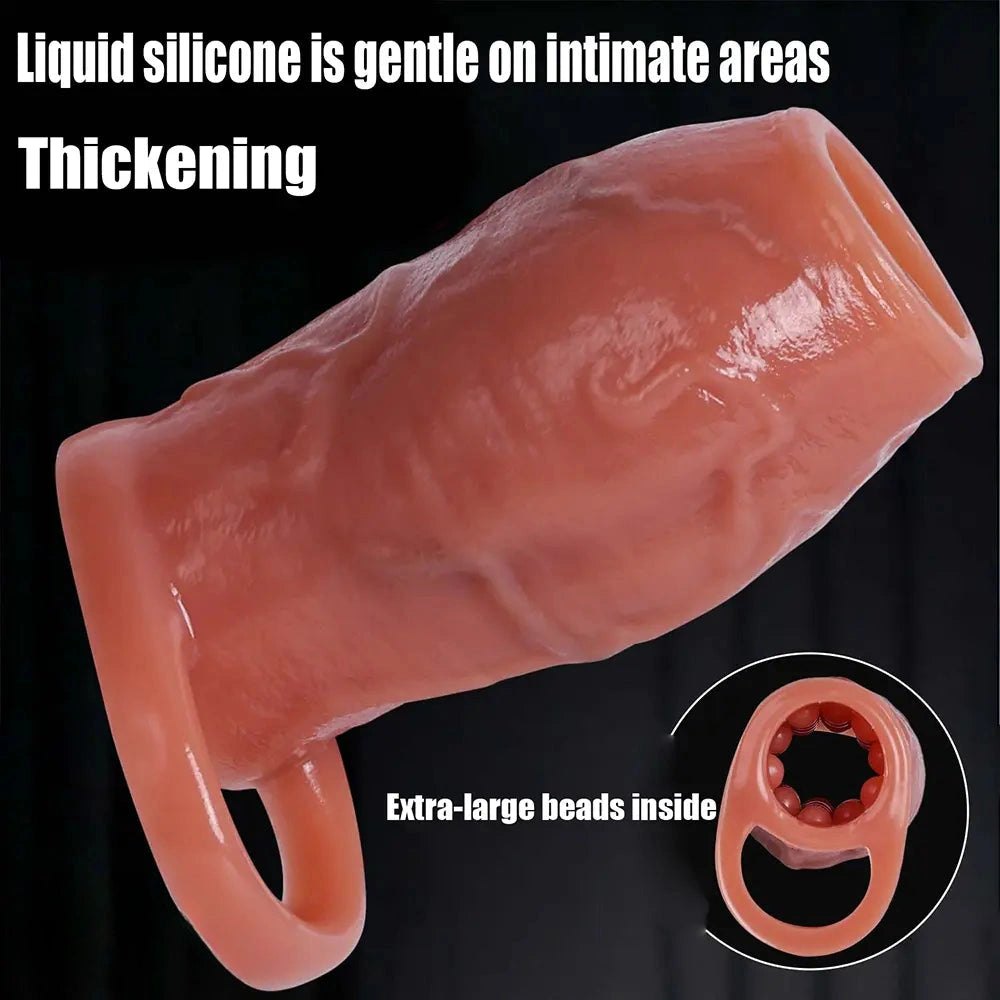 Flesh ribbed penis extender sleeve, photo 5