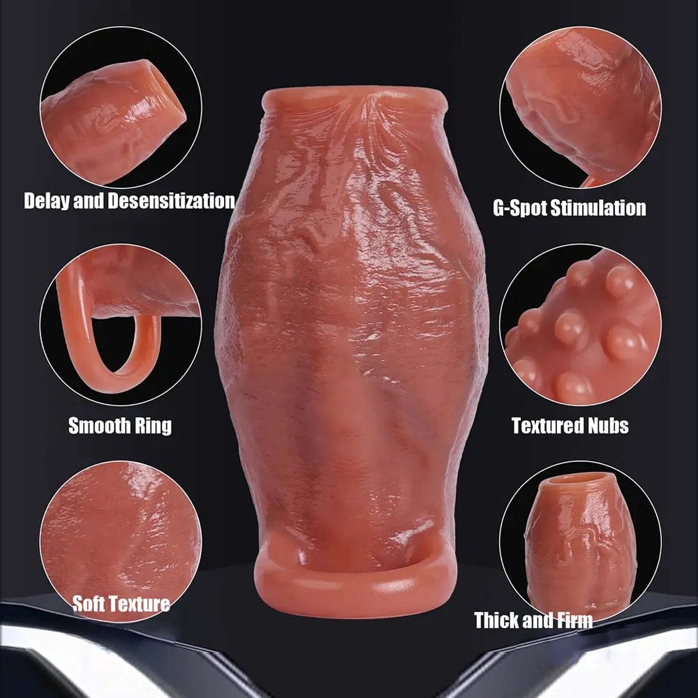 Flesh ribbed penis extender sleeve, photo 7