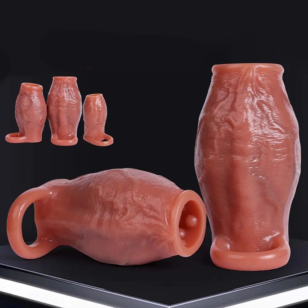 Flesh ribbed penis extender sleeve, photo 8