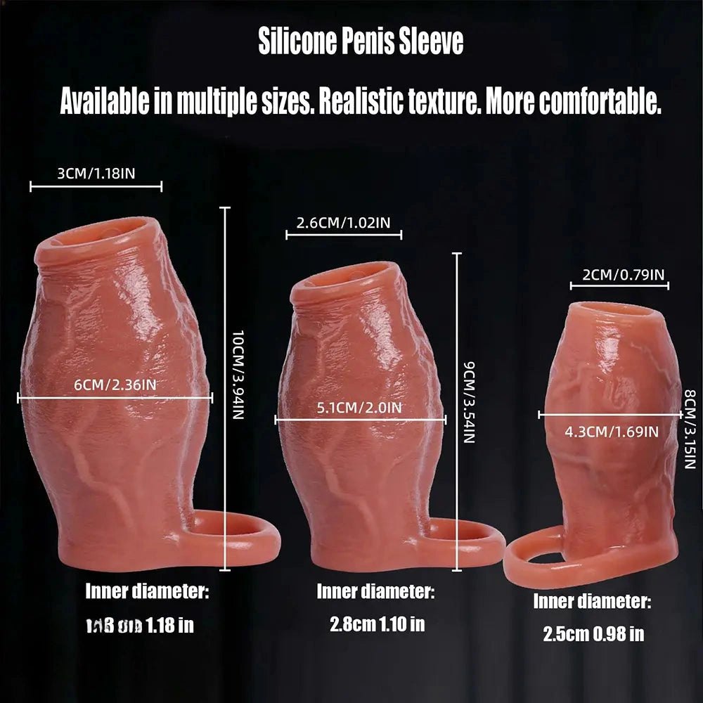 Flesh ribbed penis extender sleeve, photo 9