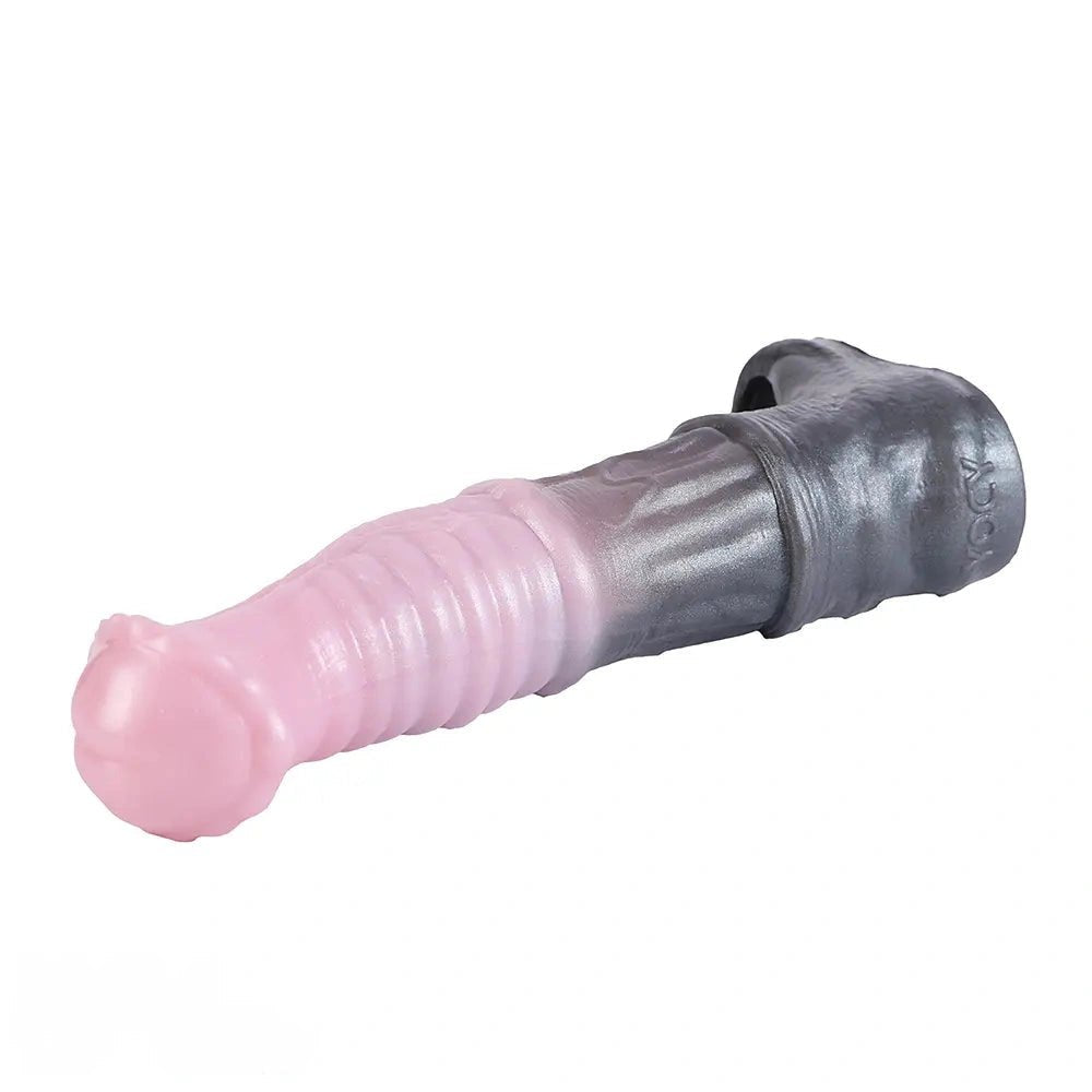 Ribbed pink-to-gray ombre dildo, photo 15
