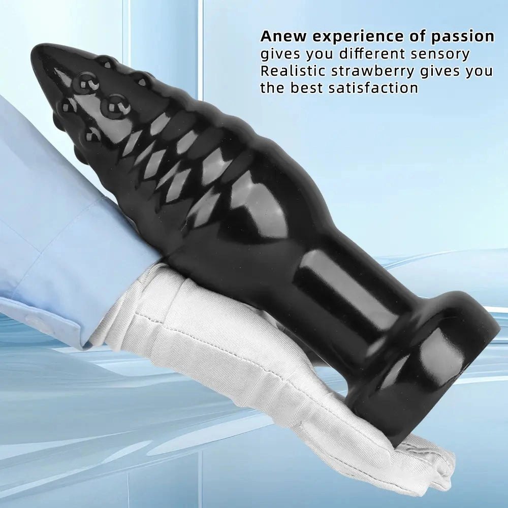 Black ribbed pvc anal dildo, photo 4