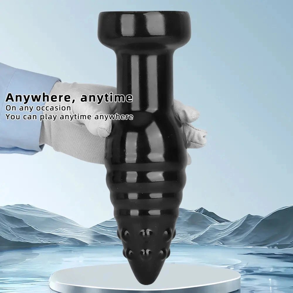 Black ribbed pvc anal dildo, photo 5