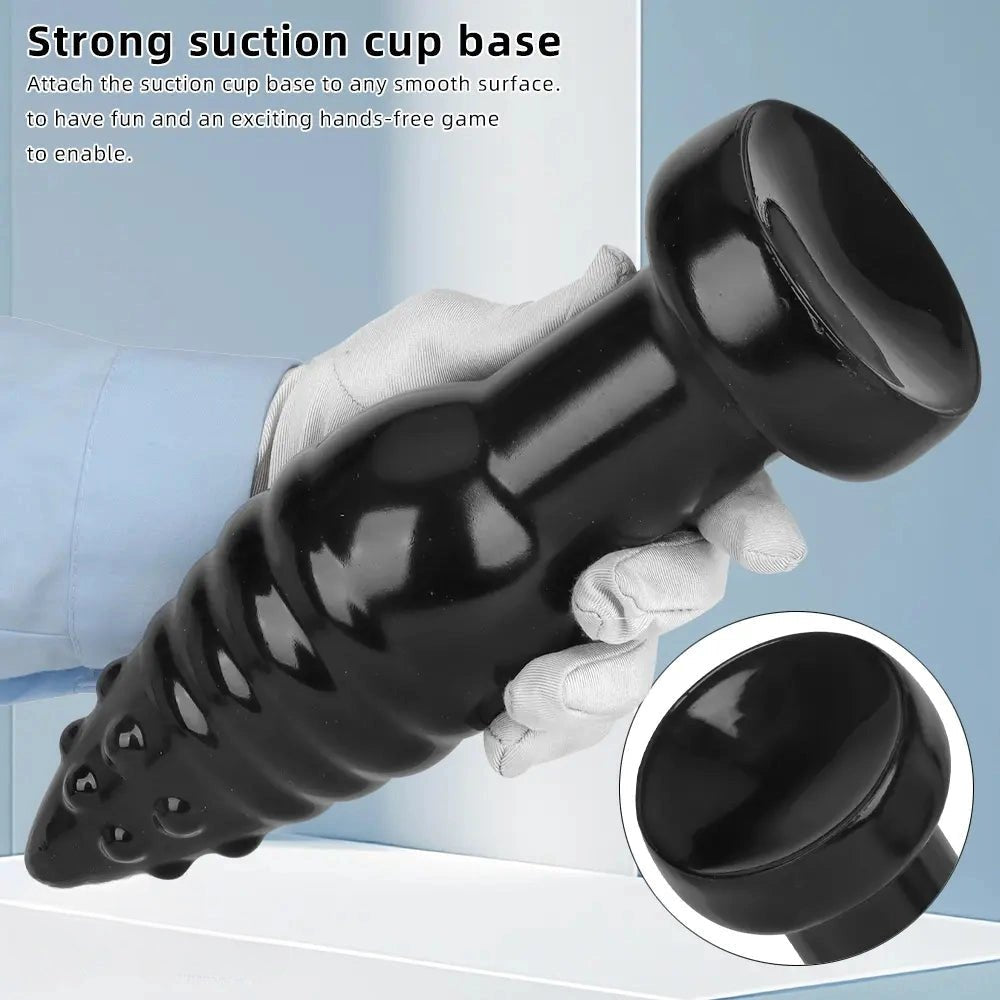 Black ribbed pvc anal dildo, photo 6