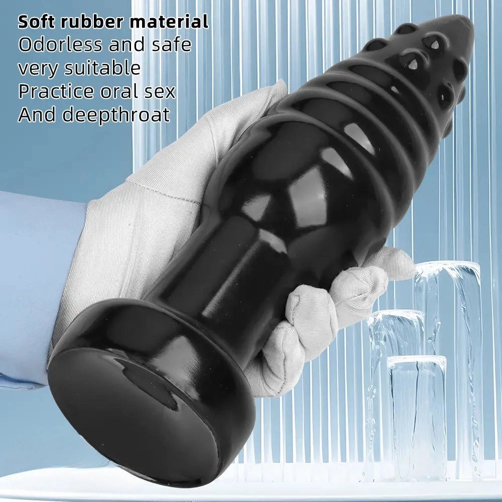 Black ribbed pvc anal dildo, photo 7