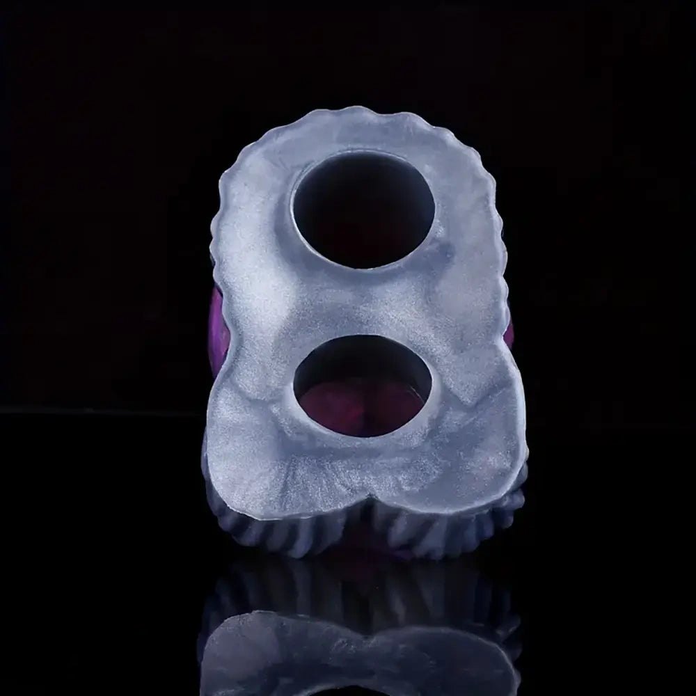 Purple and grey ribbed fantasy silicone dildo, photo 10