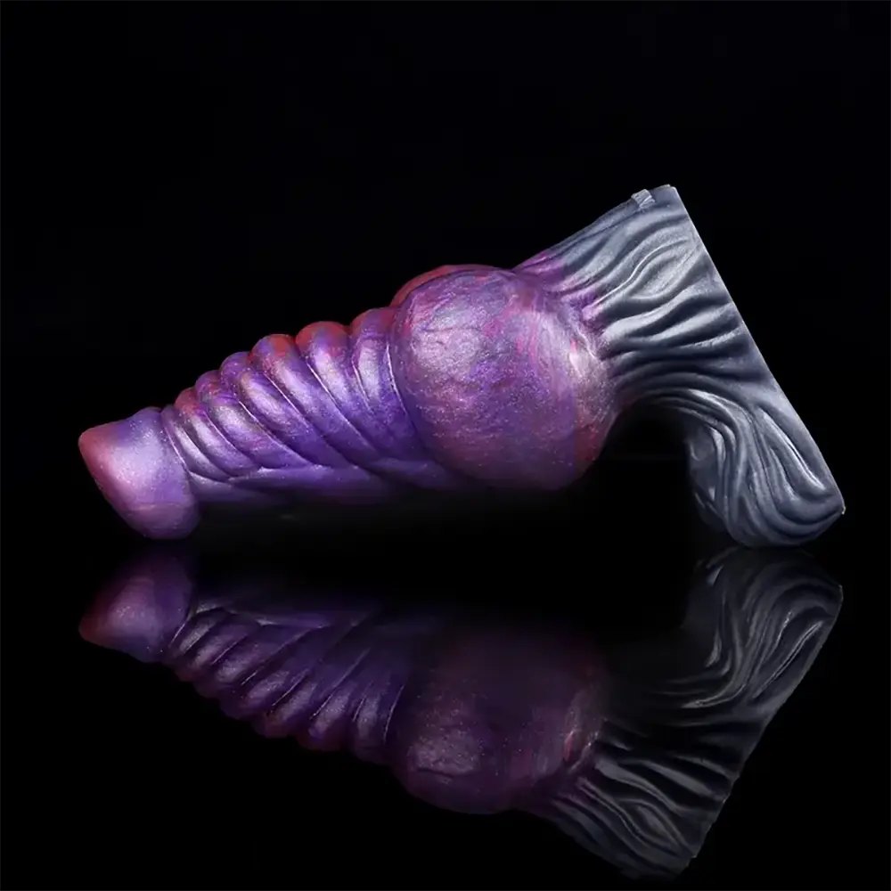 Purple and grey ribbed fantasy silicone dildo, photo 12