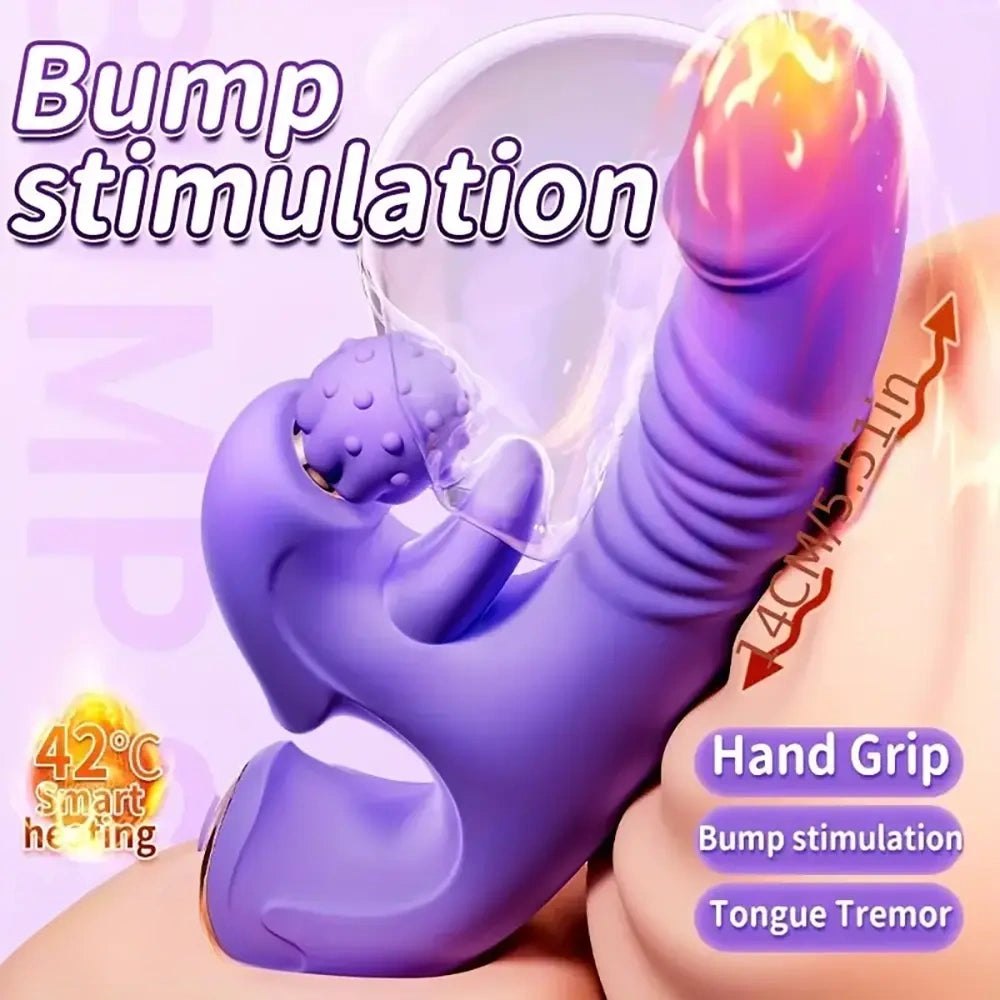 Purple ribbed silicone vibrating dildo, photo 3