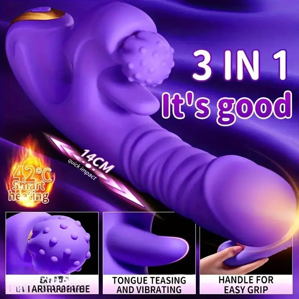 Purple ribbed silicone vibrating dildo, photo 5